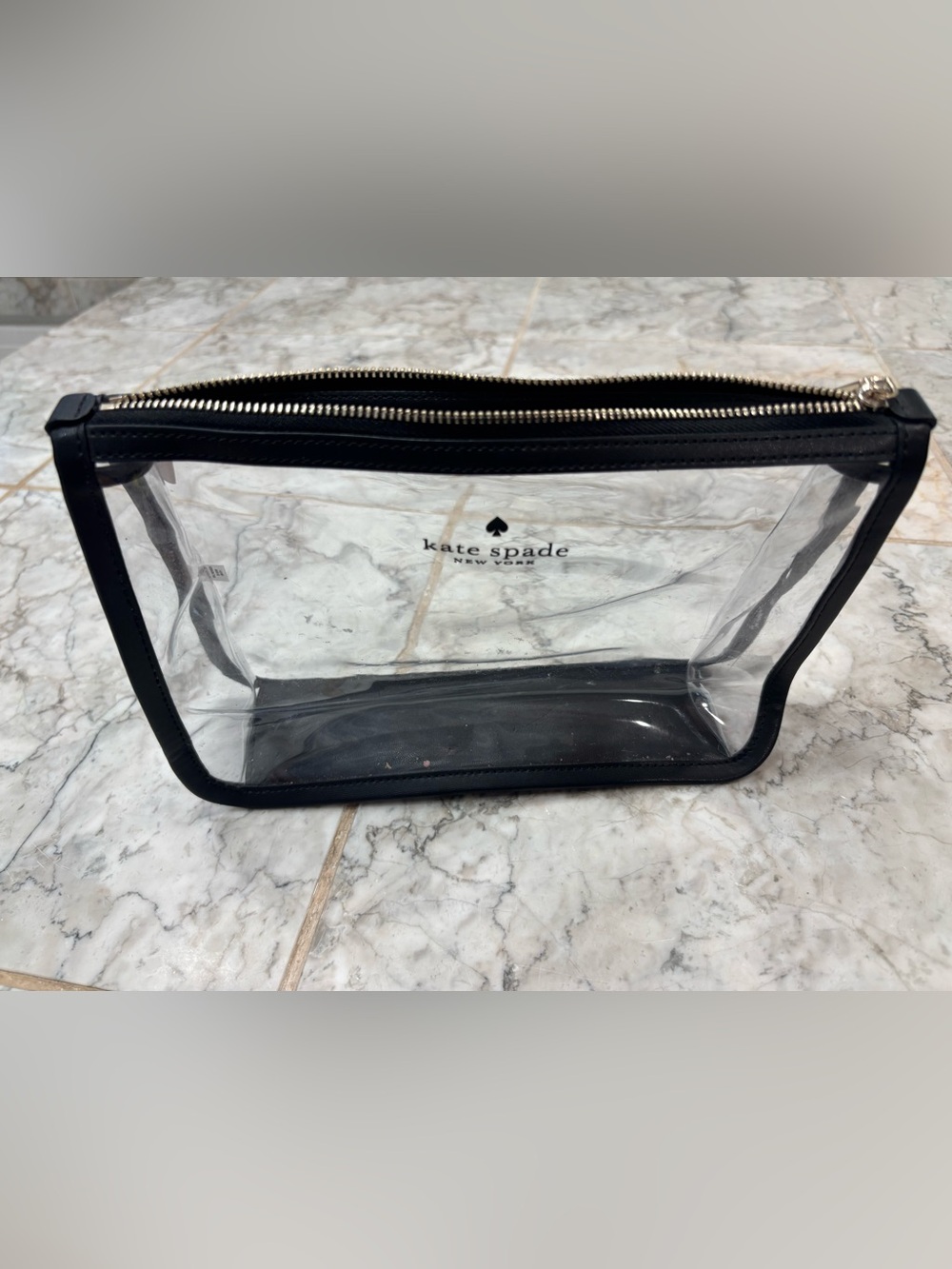 Kate Spade Sabine Medium Cosmetic Pouch in Clear PVC With Black Trim